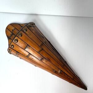 Vintage Mid Century Split Bamboo Wall Pocket Burnt Scorch Slat Cone Vase 27 Inch